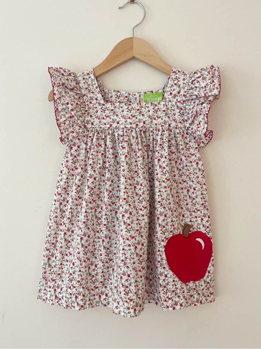 CLASSIC WHIMSY EUC Floral Apple Appliqué Flutter Sleeve Tunic Blouse